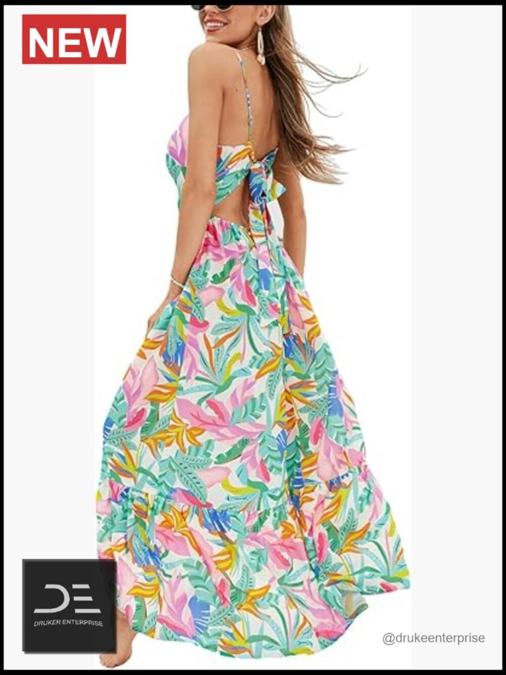 Women's Maxi Dress Floral Print Twisted V Neck Sleeveless Long Dress Summer